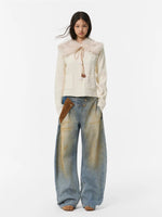 Alpaca Fur Collar Horn Button Cardigan
