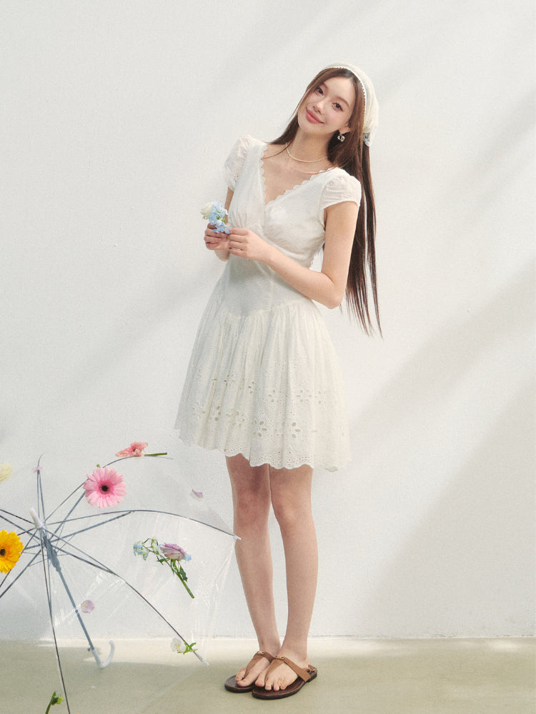 V-Neck Flower - Cutout Dress