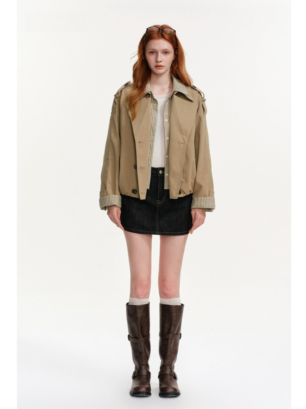 Layered Stripe Panel Trench Jacket