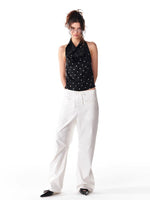 Black Silver Polka Dot Neckline Backless Top