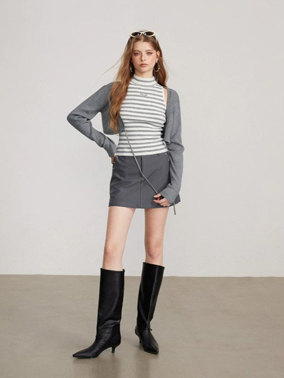 Contrast Stripe Vest Layered Set