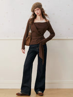 Lace Trim Twist Neck Top