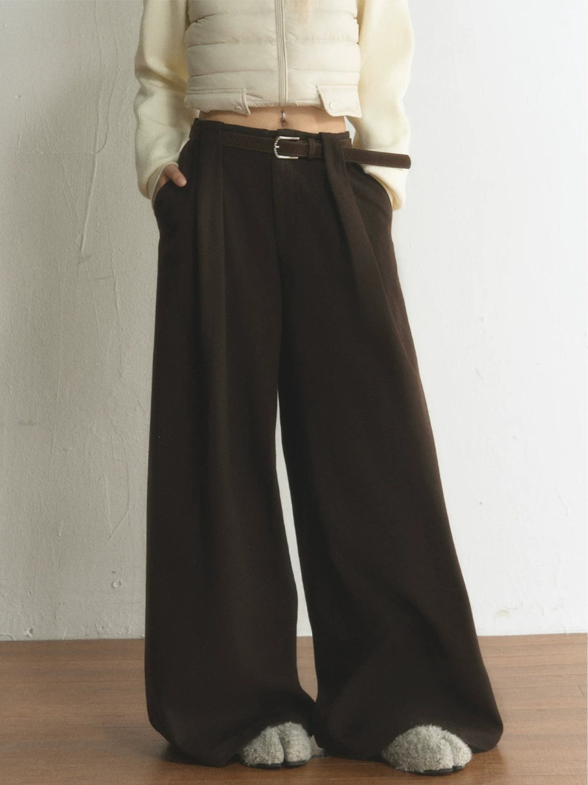 Vintage Belted Pleated Wide-Leg Pants