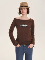 Car Motif Off Shoulder Sweater