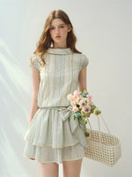 “Afternoon Study” Lyocell Lace Pleated Dress