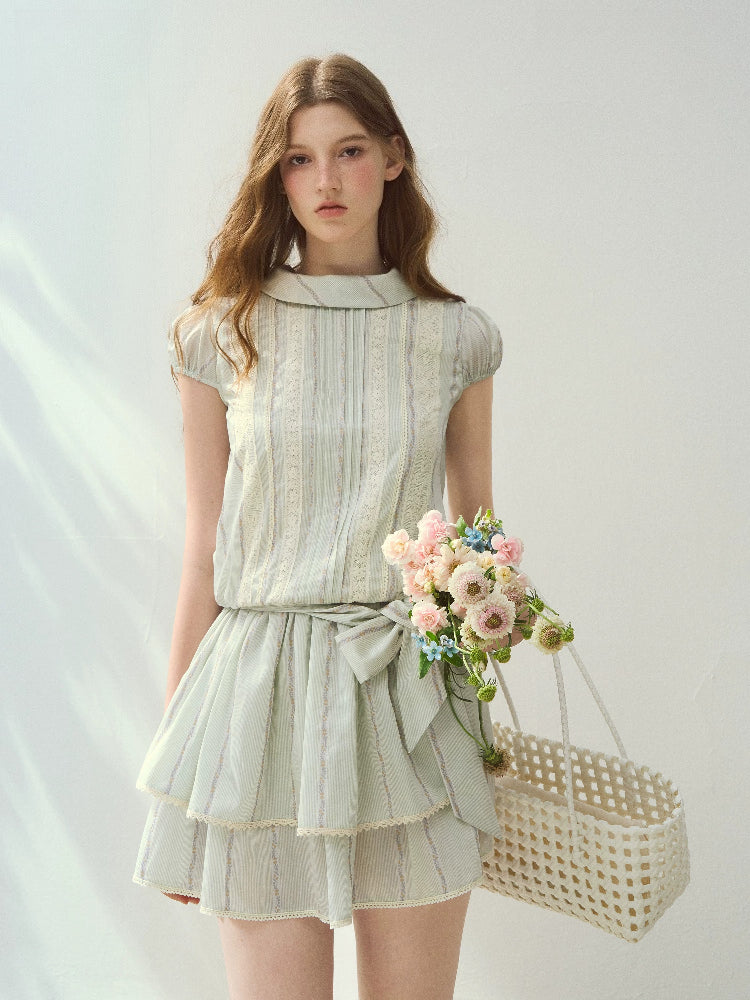 “Afternoon Study” Lyocell Lace Pleated Dress