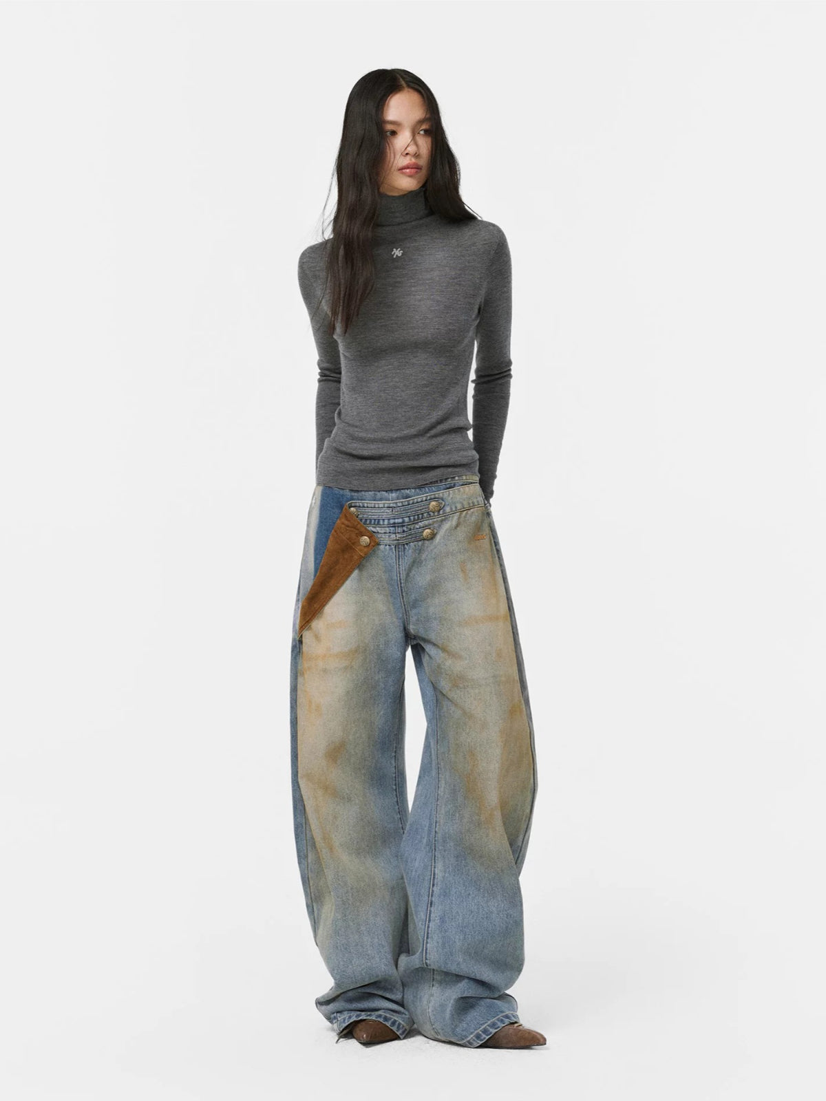 Napoleon Button Low Rise Barrel Jeans