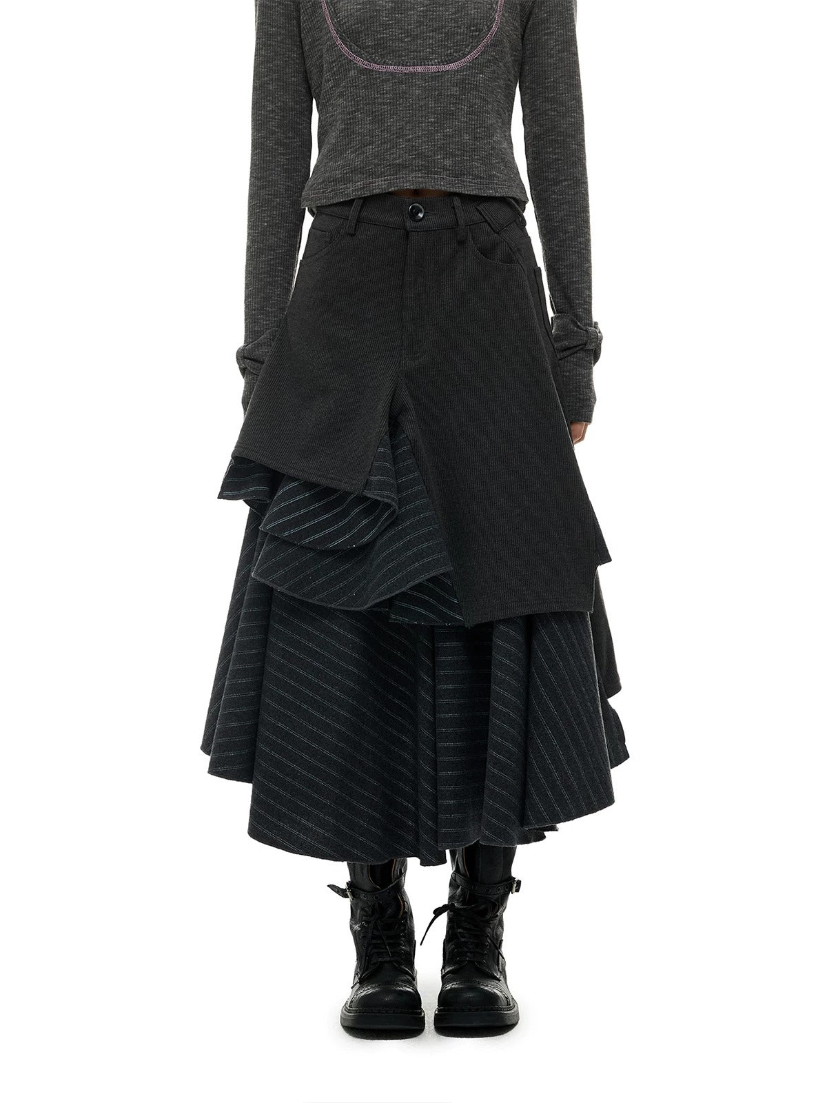 Asymmetric Stripe A-Line Midi Skirt