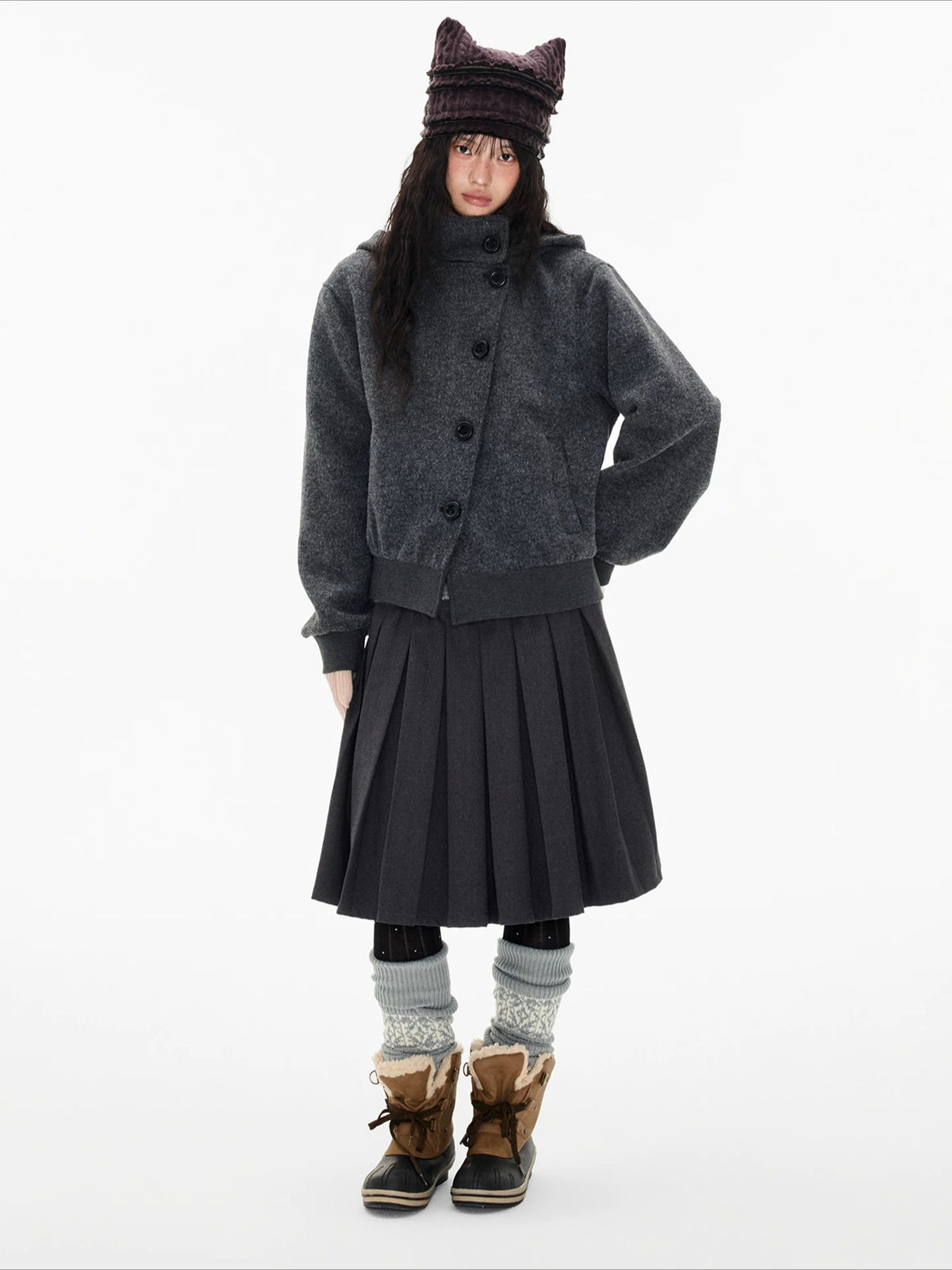 Hooded Wool Blend Jacket