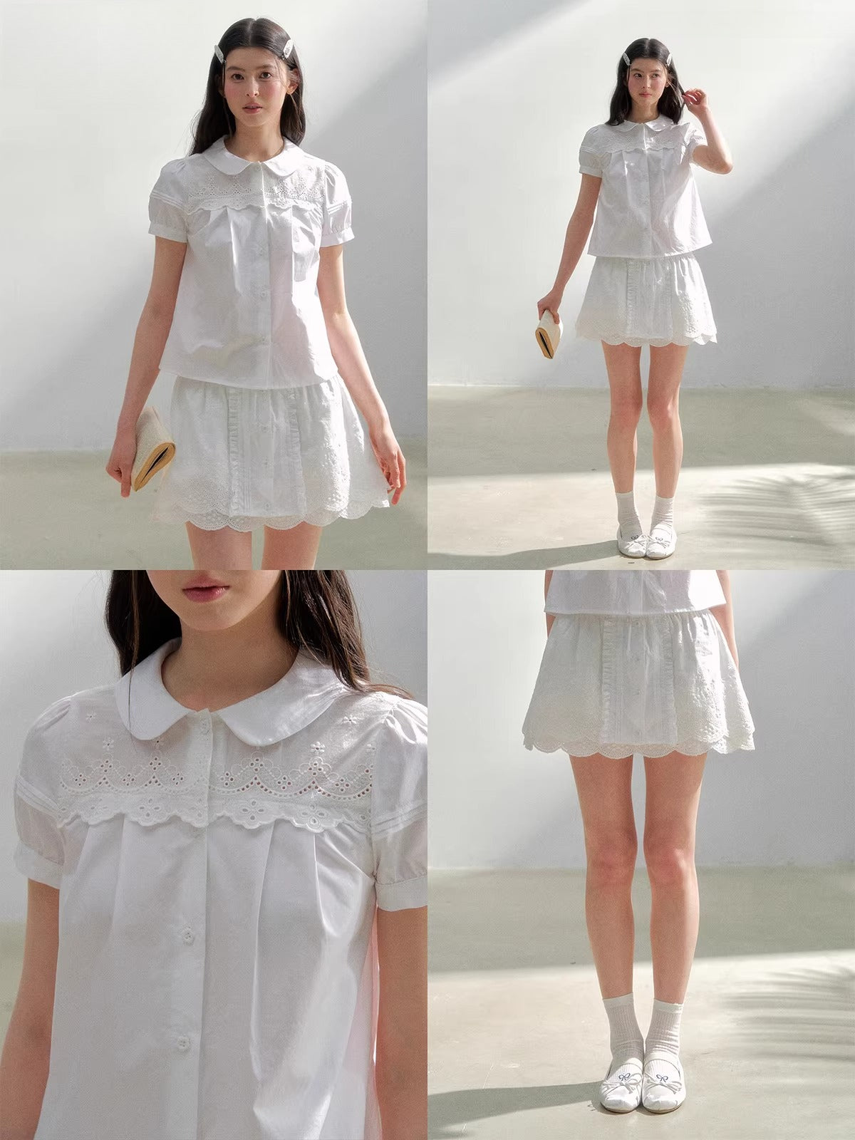 White Embroidered Shirt &amp; Skirt Set