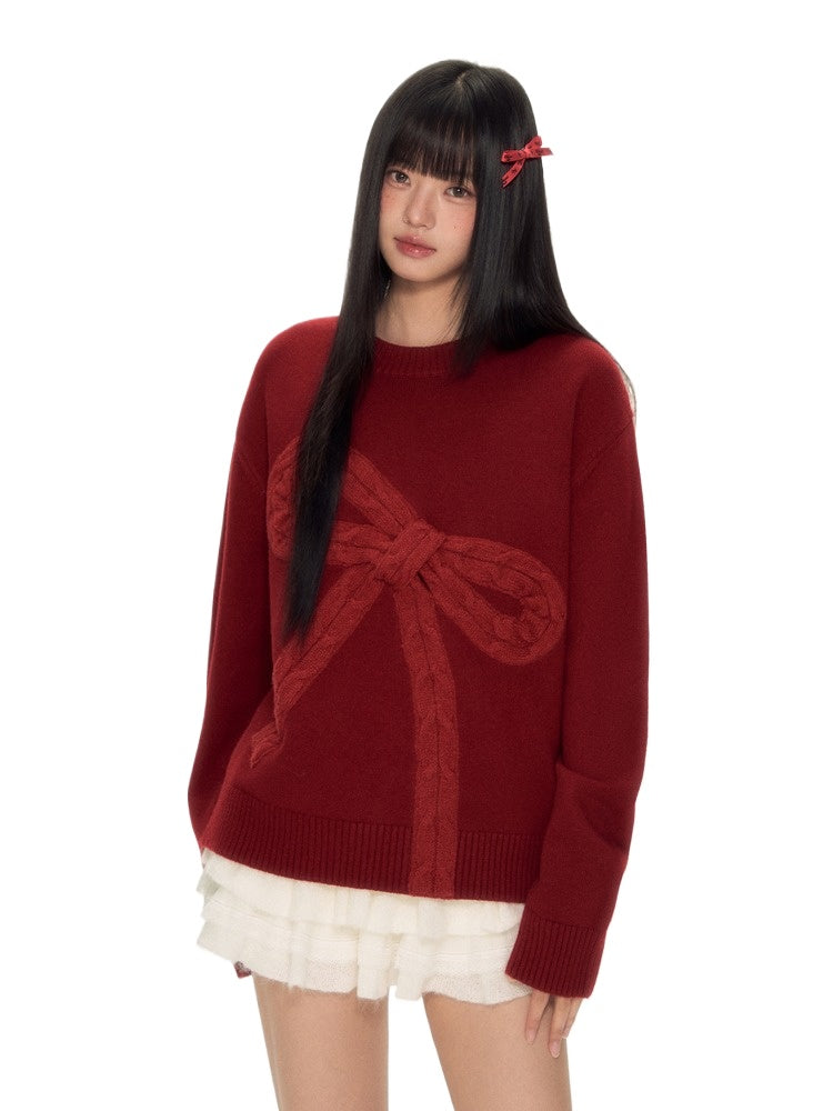 Red Bow Knit Sweater