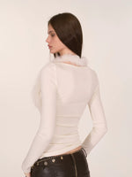 Fox Fur Trim Layered Halter Knit Top