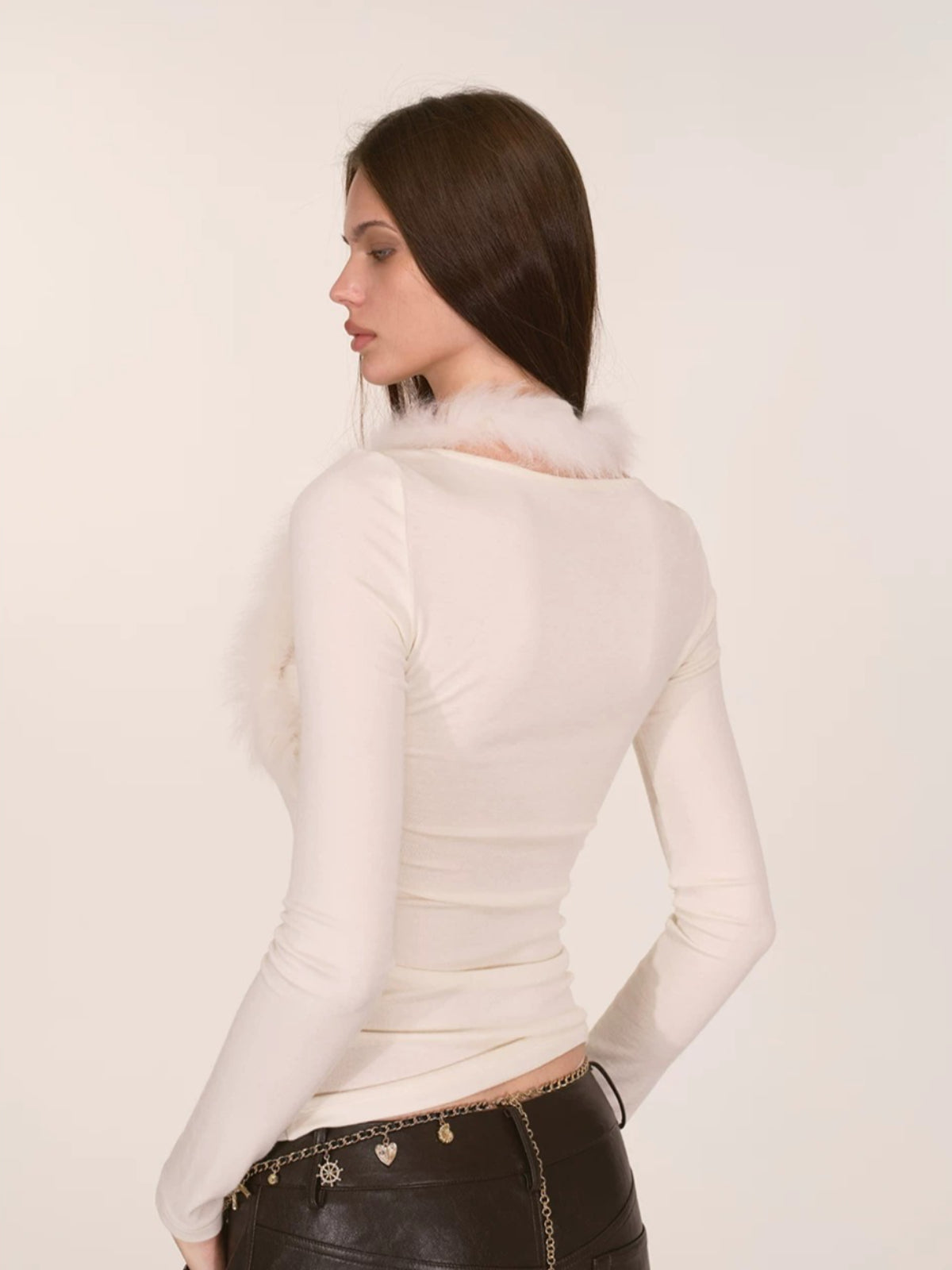 Fox Fur Trim Layered Halter Knit Top