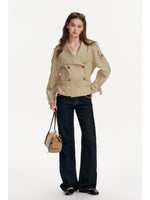 Double-Breasted Belted Cropped Trench Coat