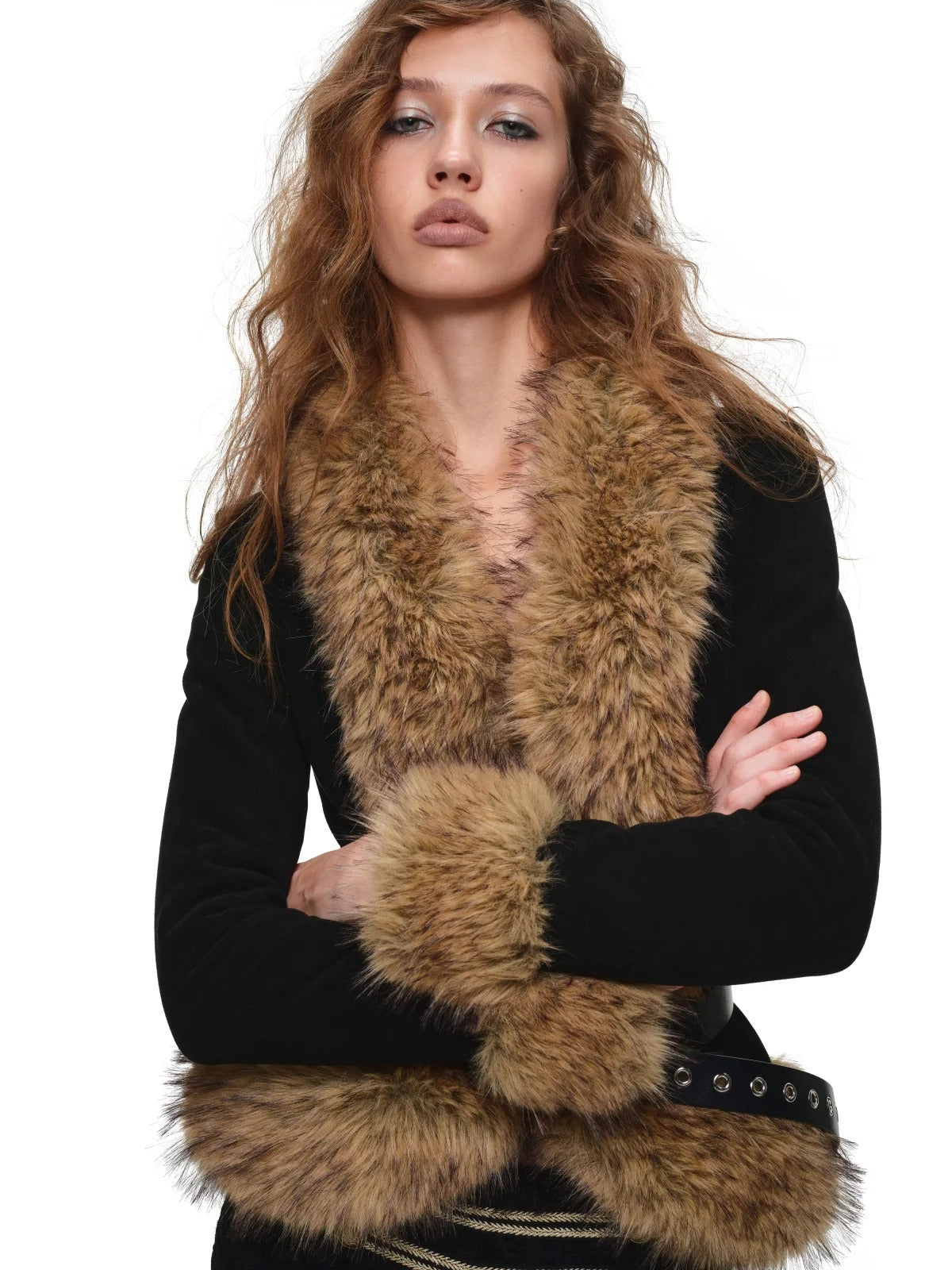 Vintage Buckled Faux Fur Jacket