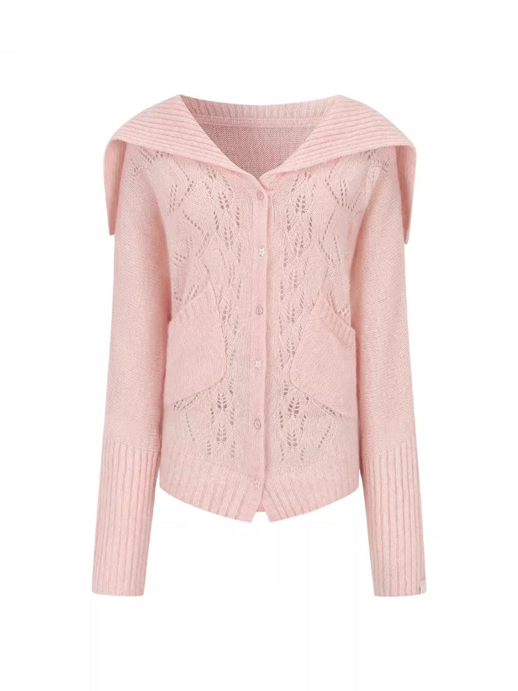 Hollow Knit Collar Cardigan