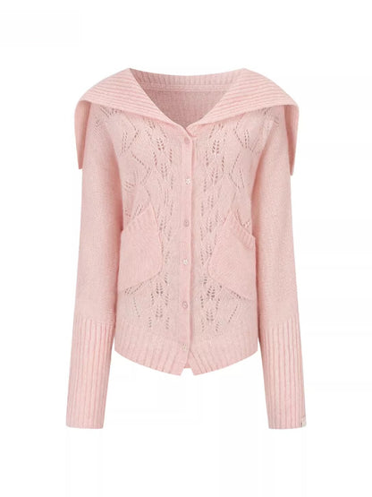 Hollow Knit Collar Cardigan