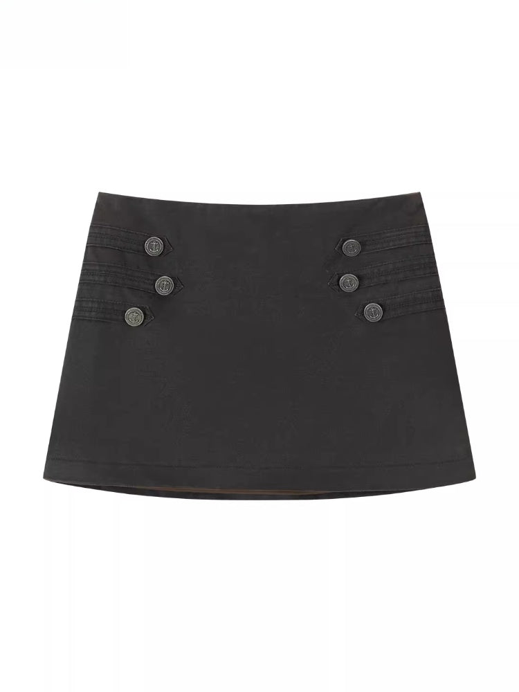 Double-Breasted PU Mini Skirt