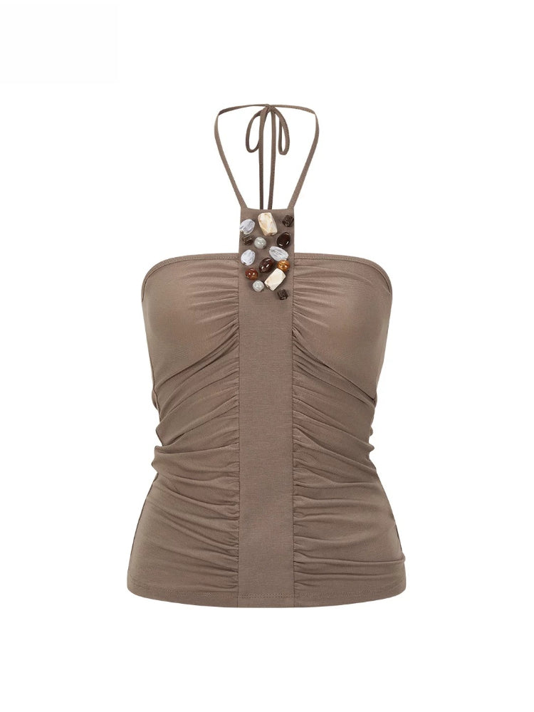 Beaded Drape Halter Top
