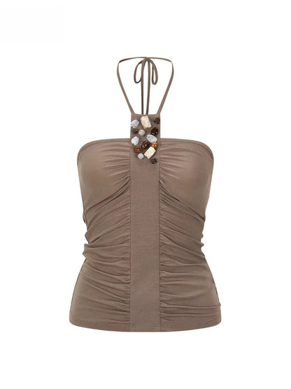 Beaded Drape Halter Top