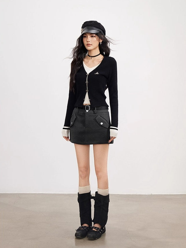 V-Neck Fake Two-piece Knit Top