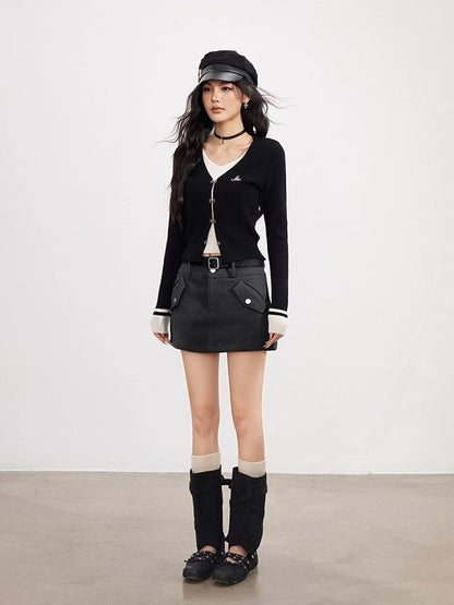 V-Neck Fake Two-piece Knit Top