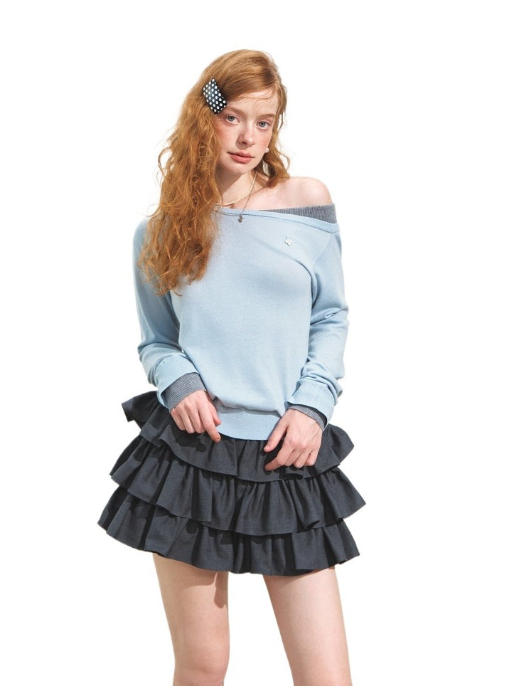 Contrast Asymmetrical Layered Sweater