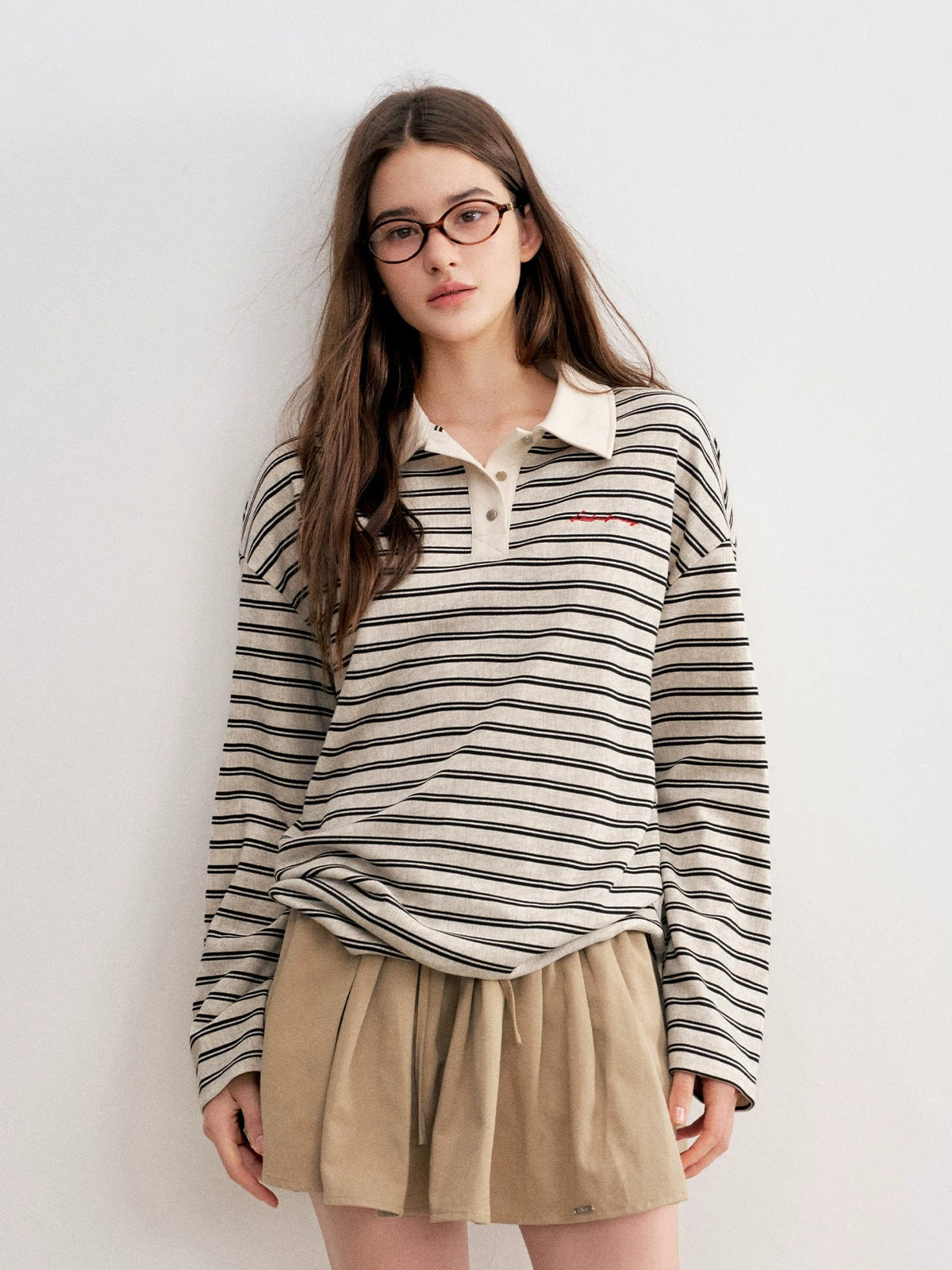 Retro Striped Relaxed Polo Top