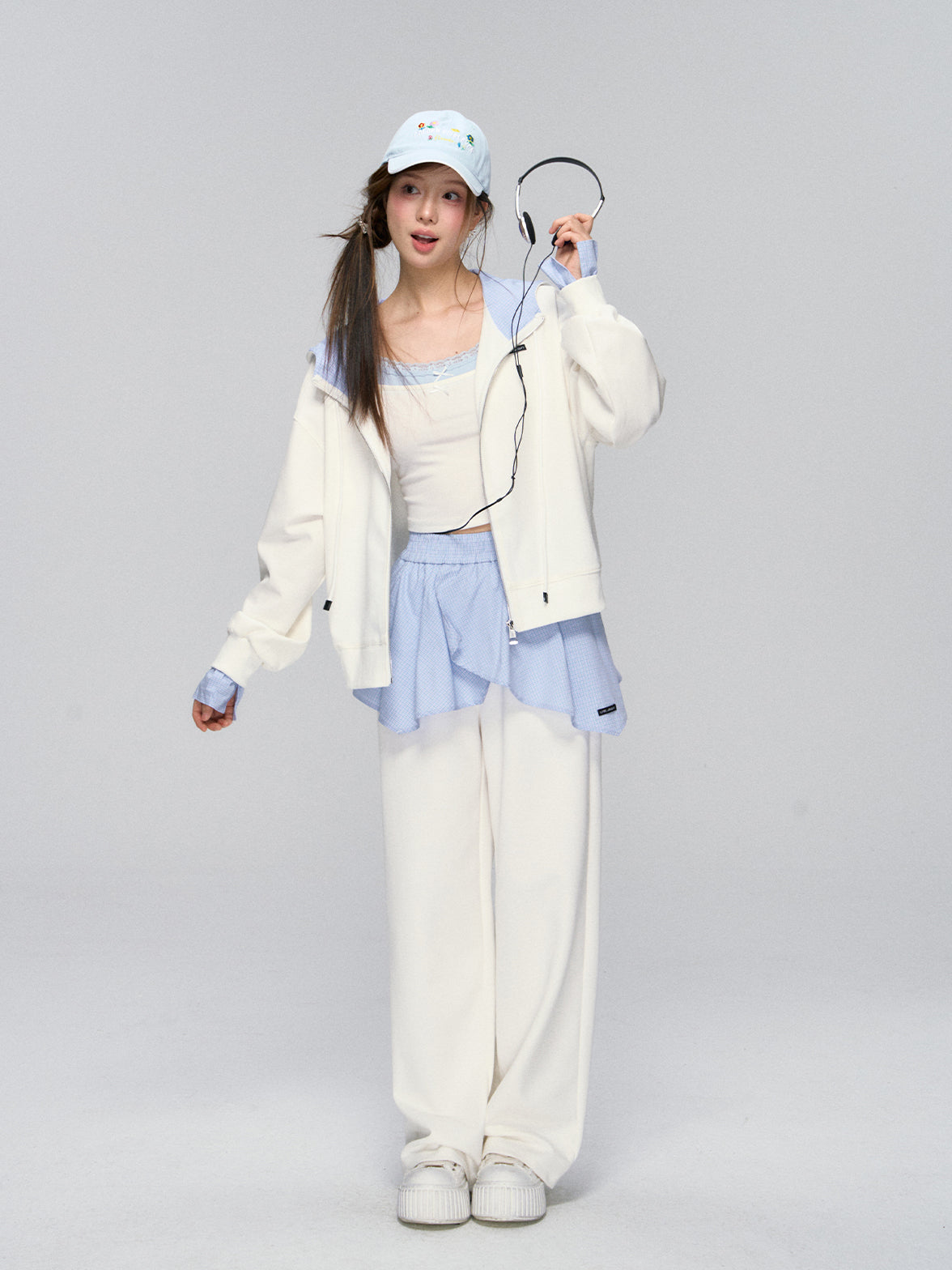 White Plaid Panel Hoodie &amp; Pants Set