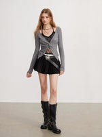 Yellow & Gray Lace Layered Top