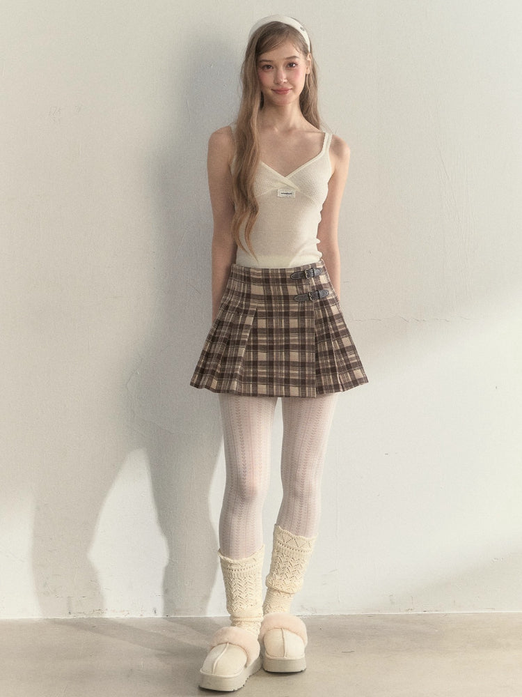 Vintage Wrap Plaid Pleated Skirt