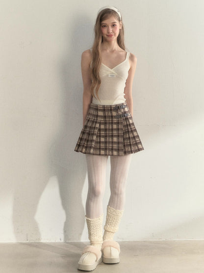 Vintage Wrap Plaid Pleated Skirt