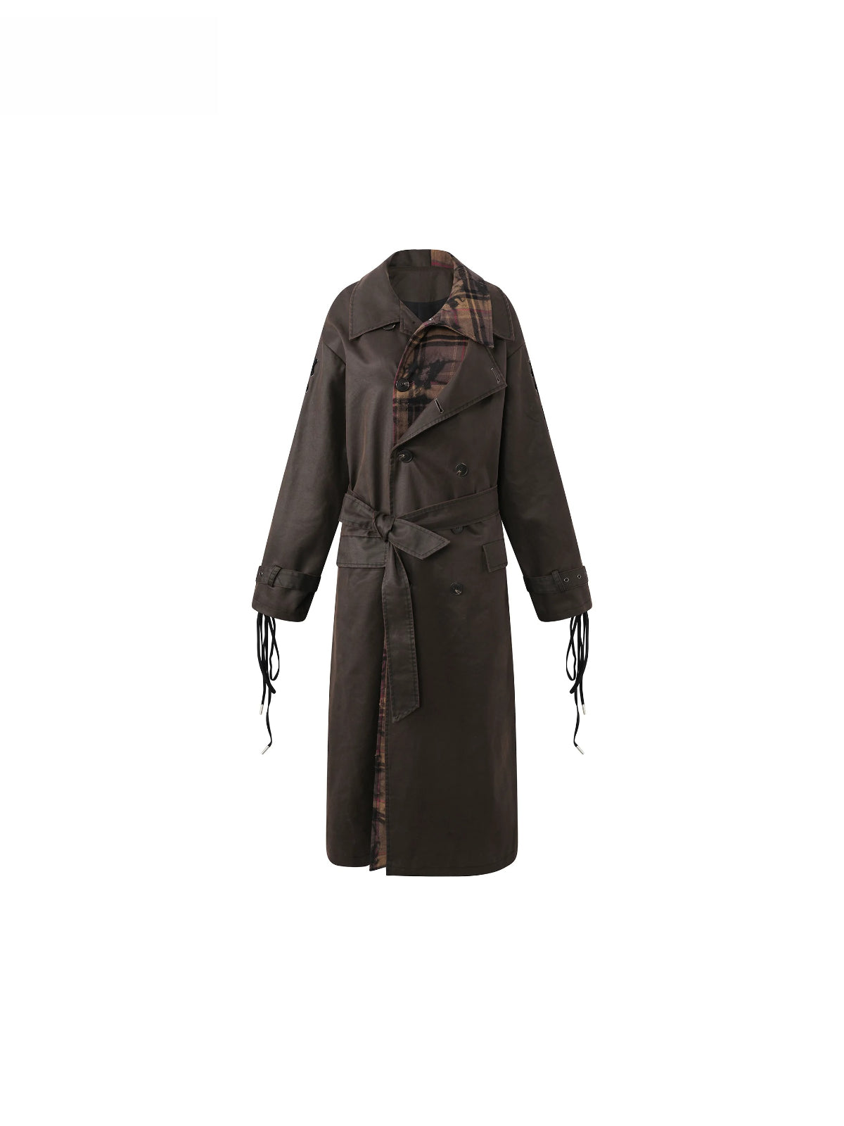 Distressed Contrast Panel Trench Coat
