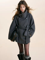 Gray Stand Collar Wool Coat