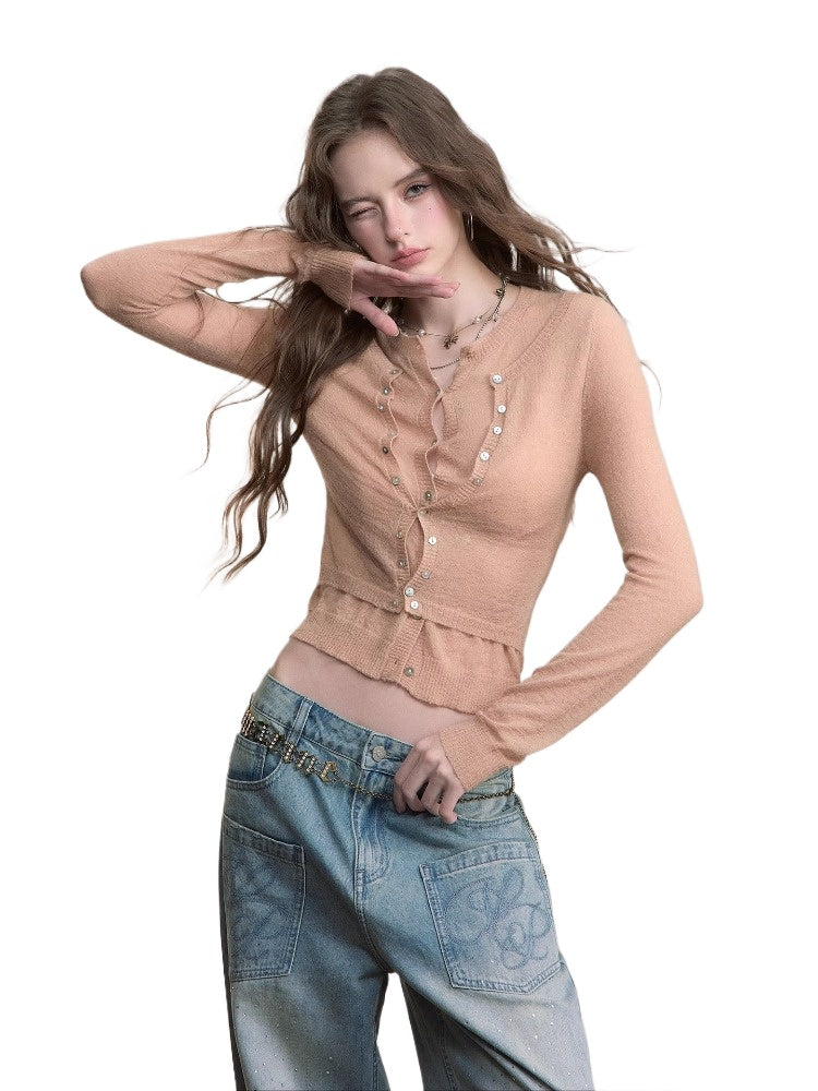 Double-Layer 2-in-1 Wool Knit Cardigan