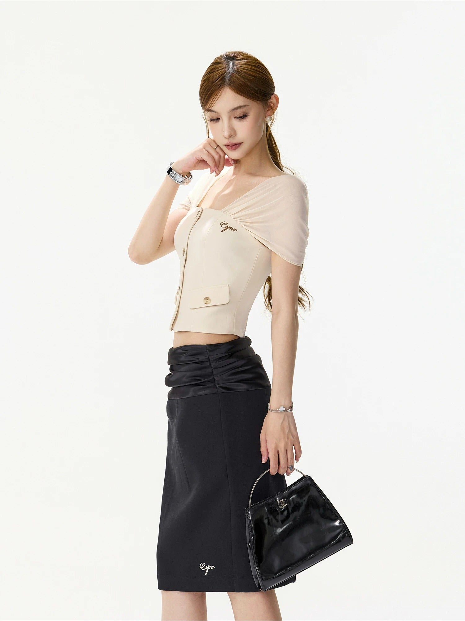 Mesh Sleeve Bustier Top