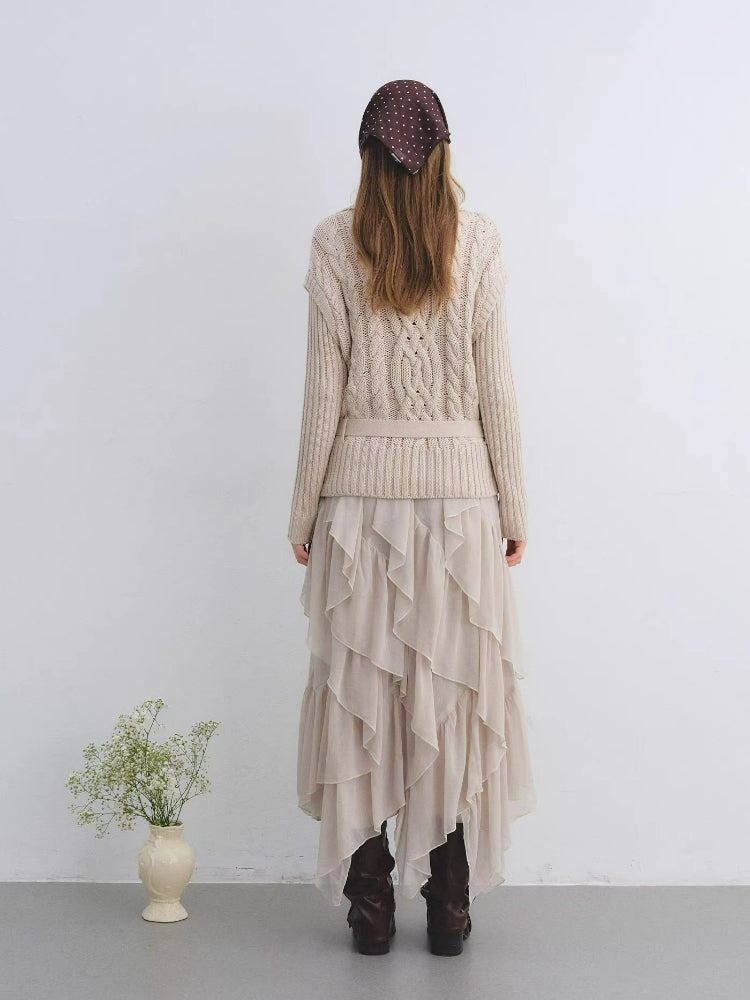 Cable Knit Mock Two-Piece Turtleneck Sweater