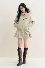 Pleated Hem Belted Trench