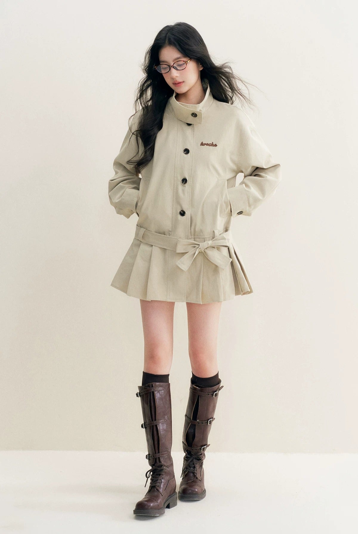 Pleated Hem Belted Trench