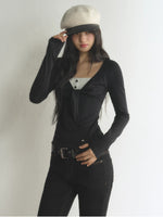 Contrast Bow V-Neck Layered T-Shirt