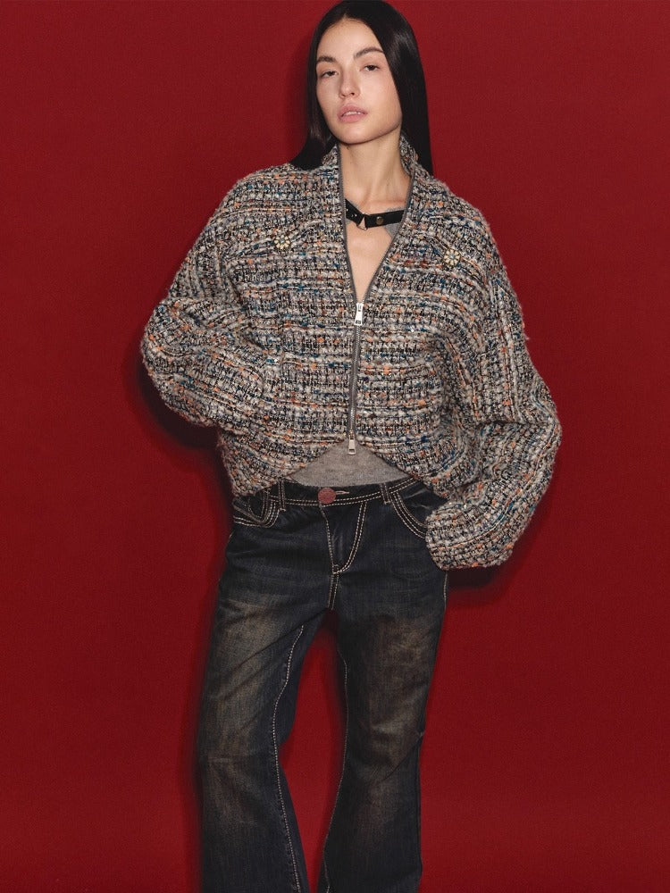 Wool Diamond-Stitch Tweed Jacket