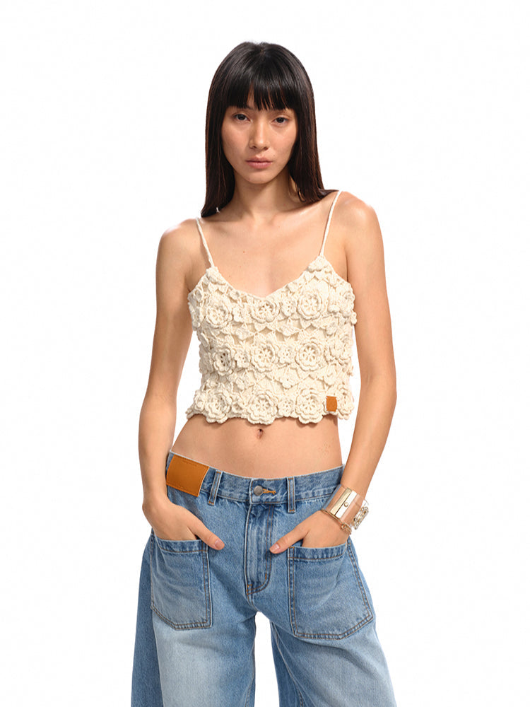 Small V-Neck Three-Dimensional Flower Sling Vest