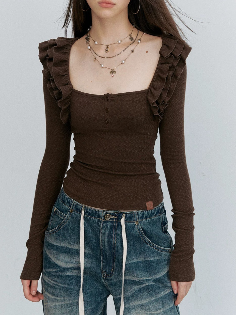 Ruffle Square Neck Top