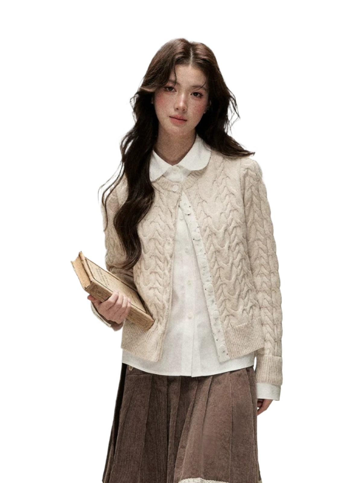 Peter Pan Collar Layered Knit Cardigan