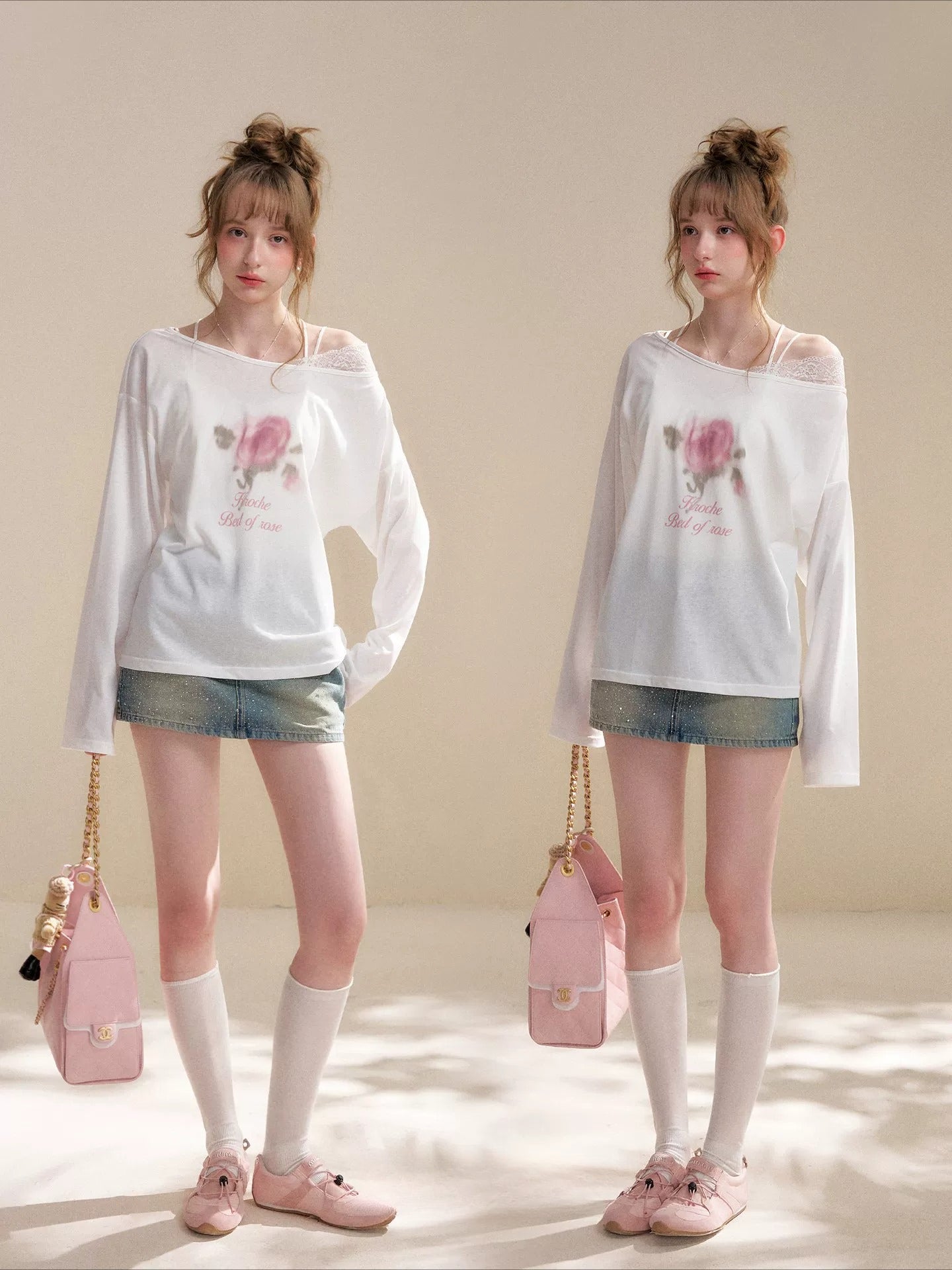 Rose Print Lace Top &amp; Skirt Set