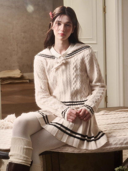 White Philosophy Wool Cloud Cable-Knit Cardigan &amp; Skirt Set