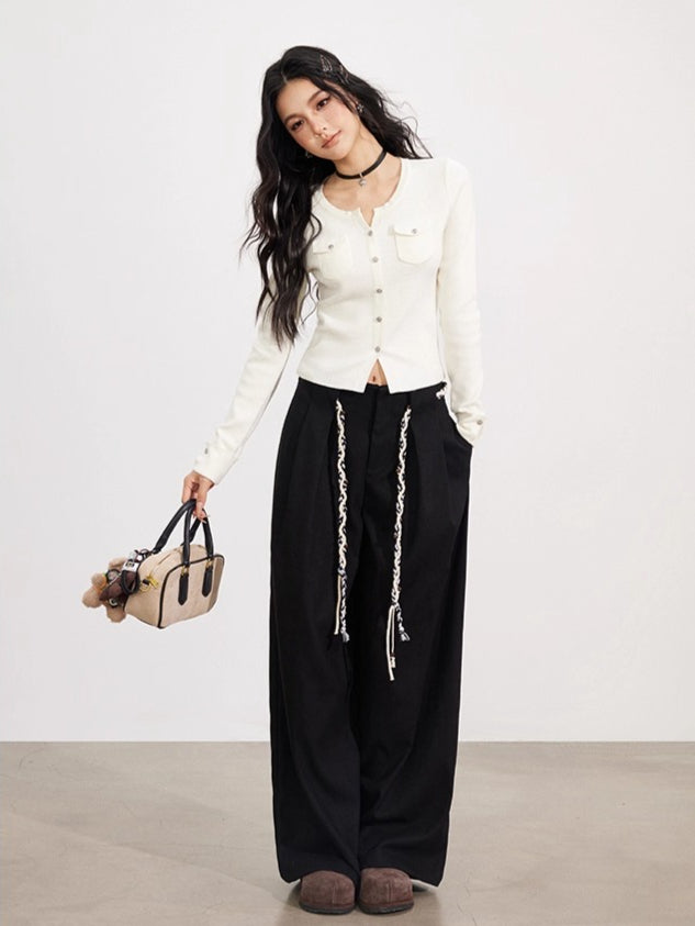 Wool-Blend Flower-shaped Buttons Cardigan