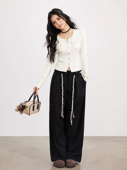 Wool-Blend Flower-shaped Buttons Cardigan