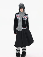 Black Contrast Stand Collar Cardigan