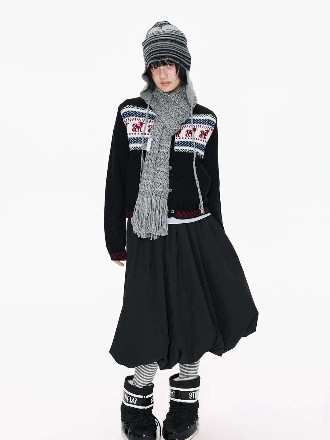 Black Contrast Stand Collar Cardigan